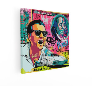 Artaza Canvas Schilderij Wolf Of Wall Street - 50x50 cm - Pop Art Wanddecoratie - Muurdecoratie Jordan Belfort - Geld Schilderijen Op Canvas