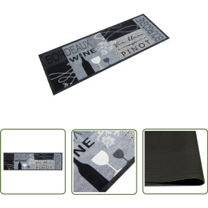 vidaXL Vloerkleden - Keukenmat - Keukenmat wasbaar wijnprint 45x150 cm fluweel grijs - Anti-slip Matten - Keukenaccessoires - Woonaccessoires