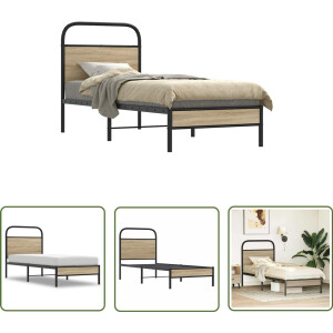 vidaXL Houten Bed - Bedframe - Bedframe zonder matras bewerkt hout gerookt eiken 80x200 cm - Bed Met Hoofdbord - Slaapcomfort - Slaapkamerdecoratie