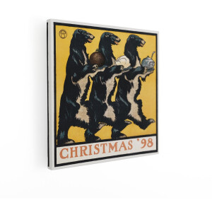 Artaza Canvas Schilderij Drie Beren Dragen Feestelijk Eten en Drinken - Kerst '98 - 50x50 cm - Wanddecoratie Woonkamer - Schilderijen - Muurdecoratie