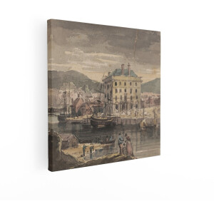 Artaza Canvas Schilderij Historische Haven met Zeilschepen en Gebouwen aan de Kade - 90x90 cm - Groot - Wanddecoratie Woonkamer - Schilderijen - Muurdecoratie