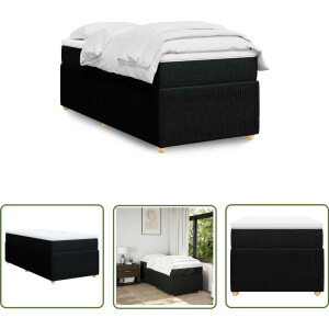 vidaXL Tweepersoons Bed - Boxspring - Boxspring met matras stof zwart 90x200 cm - Slaapcomfort - Matras - Pocketed Veren