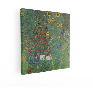 Artaza Canvas Schilderij Gezicht op een Bloeiende Tuin Vol Zonnebloemen en Kleurrijke Bloemen - 50x50 cm - Wanddecoratie Woonkamer - Schilderijen - Muurdecoratie