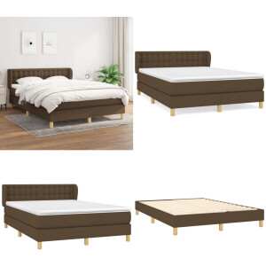 vidaXL Boxspring met matras stof donkerbruin 140x200 cm - Boxspring - Boxsprings - Bed - Slaapmeubel