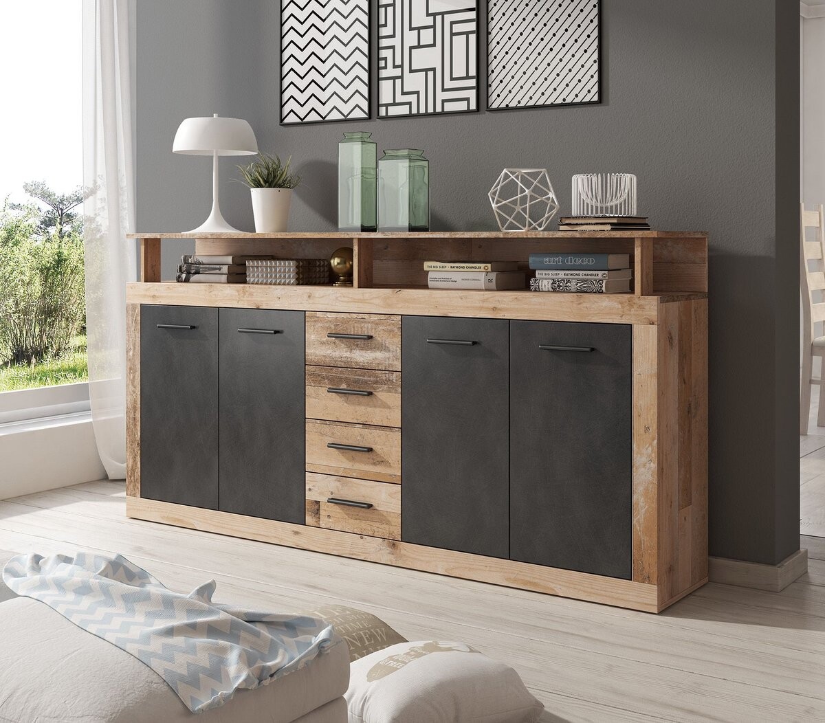Meubella - Dressoir Lavina - Grijs - Old wood - 190 cm