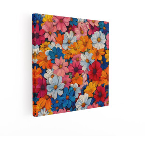 Artaza Canvas Schilderij Levendige Bloemenprint met een Veelheid aan Kleurrijke Bloesems - 90x90 cm - Groot - Wanddecoratie Woonkamer - Schilderijen - Muurdecoratie