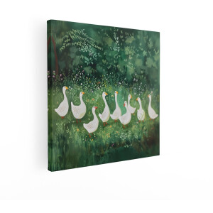 Artaza Canvas Schilderij Ganzen - 50x50 cm - Wanddecoratie Dieren - Muurdecoratie Natuur - Decoratie Bloemen Groen - Schilderijen Op Canvas