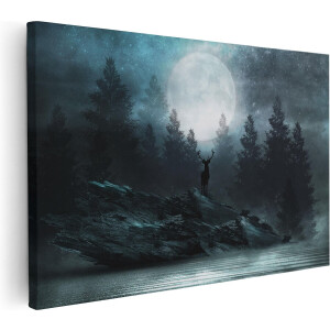 Artaza Canvas Schilderij Hert Op Een Rots Tijdens Volle Maan - 60x40 - Foto Op Canvas - Canvas Print