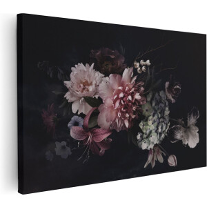 Artaza Canvas Schilderij Diverse Bloemen Op Zwart Achtergrond - 60x40 - Foto Op Canvas - Canvas Print