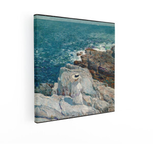 Artaza Canvas Schilderij Vrouw Aan Zee - 70x70 cm - Wanddecoratie Kustlandschap - Muurdecoratie Rotskust - Schilderijen Op Canvas Impressionisme