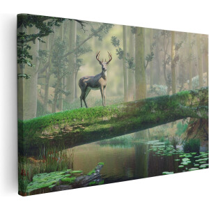 Artaza Canvas Schilderij Hert In Het Bos Op Een Boom - 30x20 - Klein - Foto Op Canvas - Canvas Print