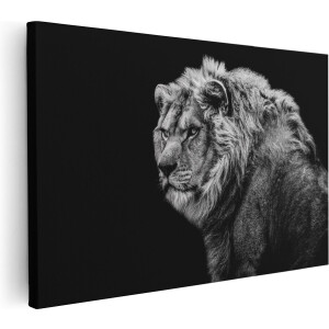 Artaza Canvas Schilderij Leeuw - Zwart Wit - 90x60 - Foto Op Canvas - Canvas Print - Muurdecoratie