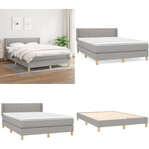 vidaXL Boxspring met matras stof lichtgrijs 140x200 cm - Boxspring - Boxsprings - Bed - Slaapmeubel