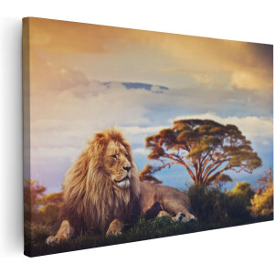Artaza Canvas Schilderij Leeuw Tijdens Zonsondergang - 90x60 - Foto Op Canvas - Canvas Print - Muurdecoratie