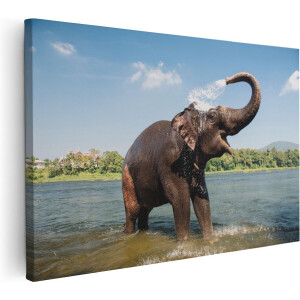 Artaza Canvas Schilderij Vrolijke Olifant In Het Water  - 30x20 - Klein - Foto Op Canvas - Canvas Print