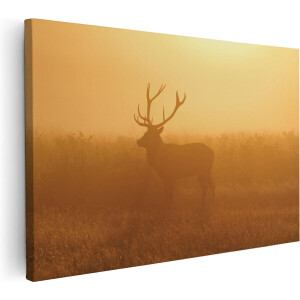 Artaza Canvas Schilderij Hert Tijdens De Mist - 60x40 - Foto Op Canvas - Canvas Print
