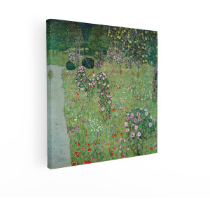 Artaza Canvas Schilderij Een Weelderige Tuin Vol Roze Rozen en Wilde Bloemen in de Zomer - 90x90 cm - Groot - Wanddecoratie Woonkamer - Schilderijen - Muurdecoratie