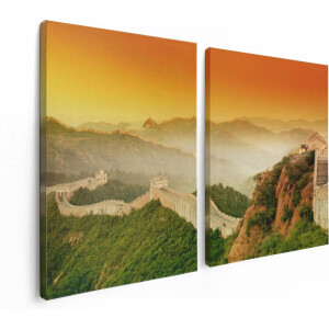 Artaza Canvas Schilderij Tweeluik Chinese Muur bij Zonsopgang - 120x80 - Foto Op Canvas - Canvas Print