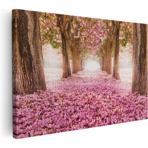 Artaza Canvas Schilderij Kersenbloesem Laan - 120x80 cm - Groot - Wanddecoratie Bloesem - Muurdecoratie Bomen - Schilderijen Op Canvas Natuur - Roze