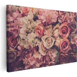 Artaza Canvas Schilderij Roze Rozen Achtergrond - Retro - Bloemen - 120x80 cm - Groot - Wanddecoratie Woonkamer - Schilderijen - Muurdecoratie