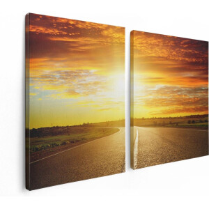 Artaza Canvas Schilderij Tweeluik Zonsondergang Over De Weg Met Een Rode Lucht - 120x80 - Foto Op Canvas - Canvas Print