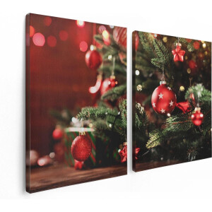 Artaza Canvas Schilderij Tweeluik Kerstboom Met Rode Lichtjes En Kerstballen - 120x80 - Foto Op Canvas - Canvas Print
