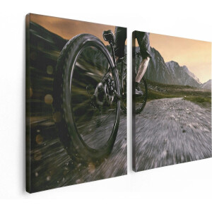 Artaza Canvas Schilderij Tweeluik Moutainbike Fietser in de Bergen - 120x80 - Foto Op Canvas - Canvas Print