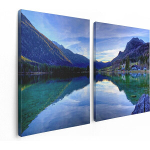 Artaza Canvas Schilderij Tweeluik Meer Met Weerkaatsing In De Bergen - 120x80 - Foto Op Canvas - Canvas Print