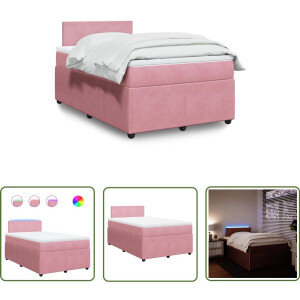 vidaXL Slaapcomfort - Boxspring - Boxspring met matras fluweel roze 120x190 cm - Pocketvering - Led Verlichting - Fluweel