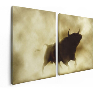 Artaza Canvas Schilderij Tweeluik Zwarte Stier In Het Stoffige Rook - 120x80 - Foto Op Canvas - Canvas Print