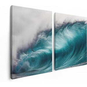 Artaza Canvas Schilderij Tweeluik Grote Golfen op de Helder Blauwe Zee - 120x80 - Foto Op Canvas - Canvas Print
