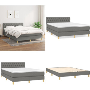 vidaXL Boxspring met matras stof donkergrijs 140x190 cm - Boxspring - Boxsprings - Bed - Slaapmeubel