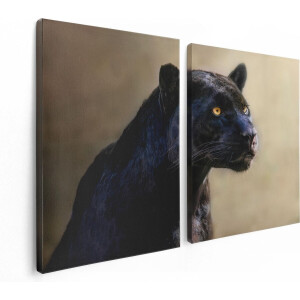 Artaza Canvas Schilderij Tweeluik Zwarte Panter Met Oranje Ogen - 120x80 - Foto Op Canvas - Canvas Print