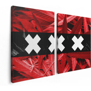 Artaza Canvas Schilderij Tweeluik Amsterdamse Vlag Met Cannabis Achtergrond - 120x80 - Foto Op Canvas - Canvas Print