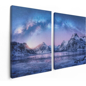 Artaza Canvas Schilderij Tweeluik Melkweg Bij De Besneeuwde bergen - 120x80 - Foto Op Canvas - Canvas Print