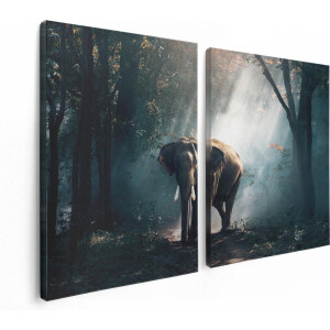 Artaza Canvas Schilderij Tweeluik Olifant In Het Bos Met Zonneschijn - 120x80 - Foto Op Canvas - Canvas Print