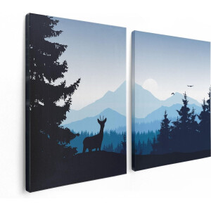 Artaza Canvas Schilderij Tweeluik Hert In Het Bos - Silhouet - 120x80 - Foto Op Canvas - Canvas Print