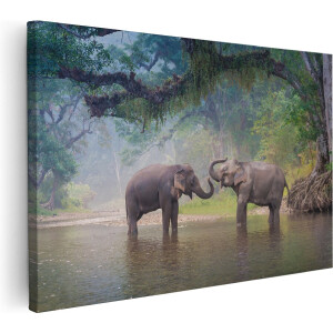 Artaza Canvas Schilderij Olifanten - 30x20 cm - Klein - Wanddecoratie Jungle - Muurdecoratie Woonkamer - Kamer Accessoires