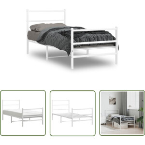 vidaXL Bed Frame Wit - Metalen Bed Frame - Bedframe met hoofd- en voeteneinde metaal wit 90x190 cm - Bed Frame 90x190 - Staal Bed Frame - Compact Bed Frame