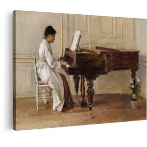 Artaza Canvas Schilderij Vrouw Aan Piano - 90x60 cm - Wanddecoratie Vintage - Muurdecoratie Muziek - Schilderijen Klassiek Interieur