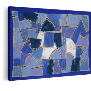 Artaza Canvas Schilderij Abstracte Compositie met Blauwe en Witte Vormen en Zwarte Lijnen - 60x40 cm - Wanddecoratie Woonkamer - Schilderijen - Muurdecoratie