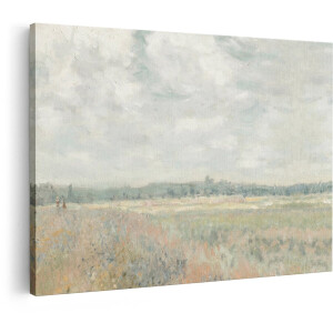 Artaza Canvas Schilderij Landschap Monet - 90x60 cm - Wanddecoratie Natuur - Muurdecoratie Klaprozen Veld - Schilderijen Woonkamer