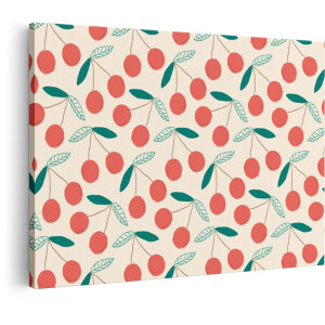 Artaza Canvas Schilderij Kersen - 60x40 cm - Wanddecoratie Fruit Patroon - Muurdecoratie Retro Keuken - Decoratie Botanisch Rood