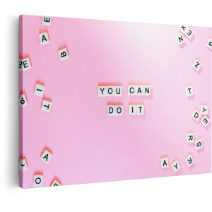 Artaza Canvas Schilderij Motivatie Tekst You Can Do It - 120x80 cm - Wanddecoratie Roze - Muurdecoratie Quote - Schilderijen Op Canvas