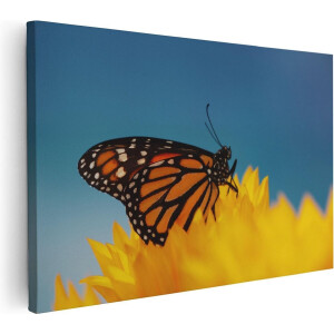 Artaza Canvas Schilderij Oranje Vlinder Bij Een Zonnebloem - 60x40 - Foto Op Canvas - Canvas Print