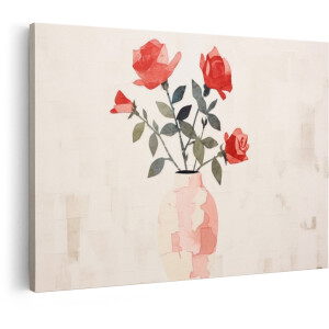 Artaza Canvas Schilderij Stilleven Bloemen - 30x20 cm - Wanddecoratie Rozen In Vaas - Muurdecoratie Aquarel - Kamer Accessoires Roze