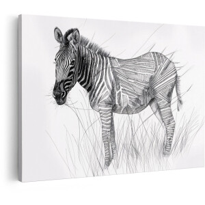 Artaza Canvas Schilderij Zebra - 90x60 cm - Wanddecoratie Dieren - Muurdecoratie Zwart Wit - Decoratie Natuur Tekening