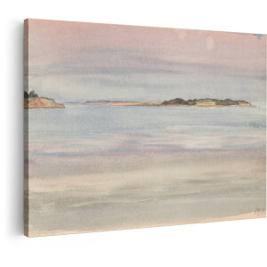 Artaza Canvas Schilderij Landschap - 30x20 cm - Wanddecoratie Natuur - Muurdecoratie Zee Aquarel - Schilderijen Op Canvas Zonsondergang