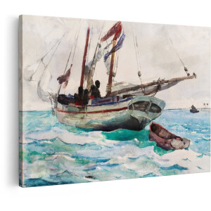 Artaza Canvas Schilderij Zee - 30x20 cm - Wanddecoratie Zeilboot - Muurdecoratie Winslow Homer - Kamer Accessoires Oceaan
