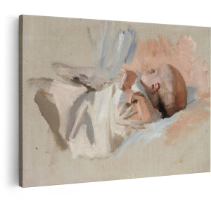 Artaza Canvas Schilderij Schilderij van een Slapende Baby in Zachte - Warme Tinten - 30x20 cm - Klein - Wanddecoratie Woonkamer - Schilderijen - Muurdecoratie